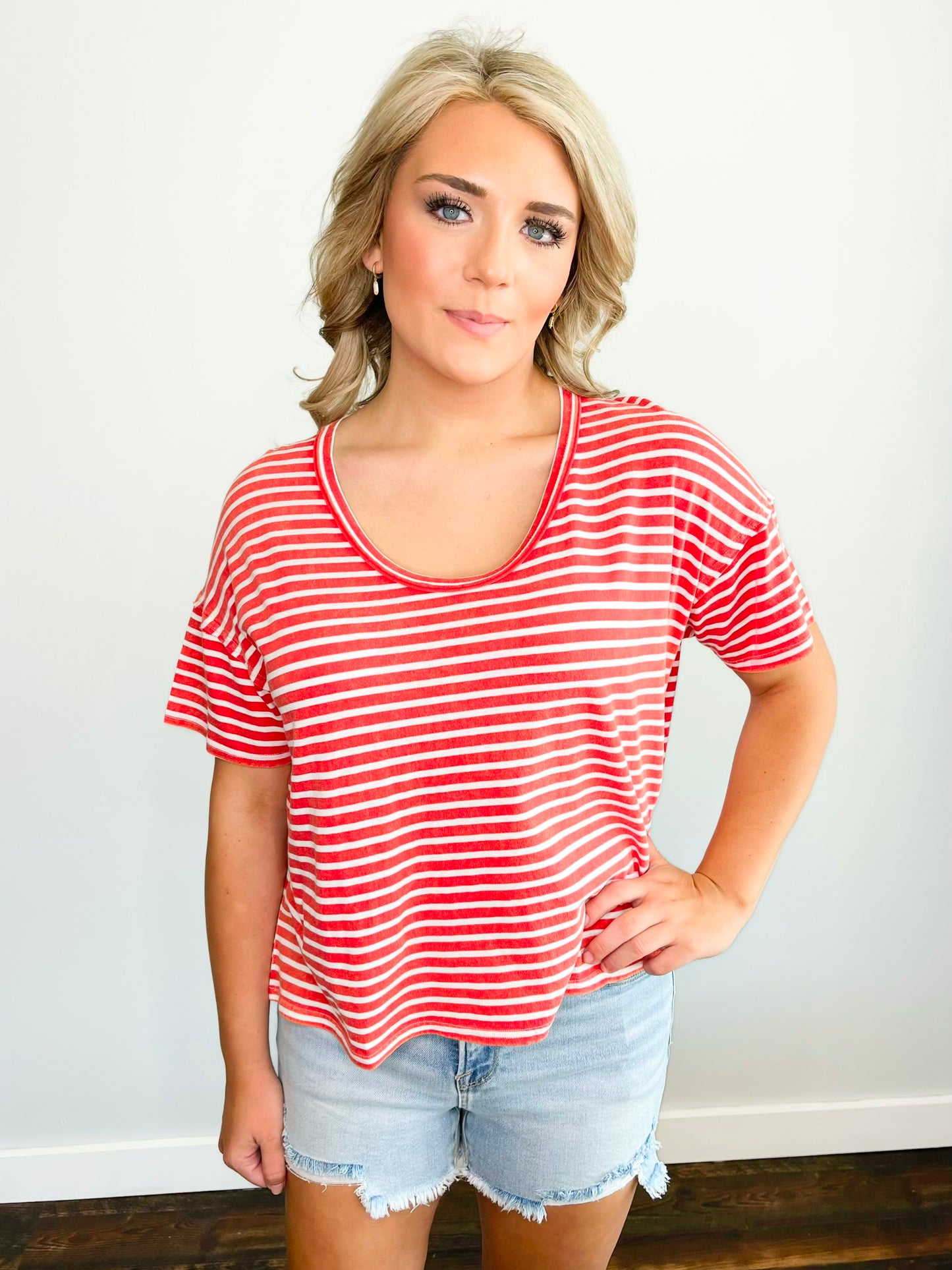 Bessie Washed Striped Tee | Red