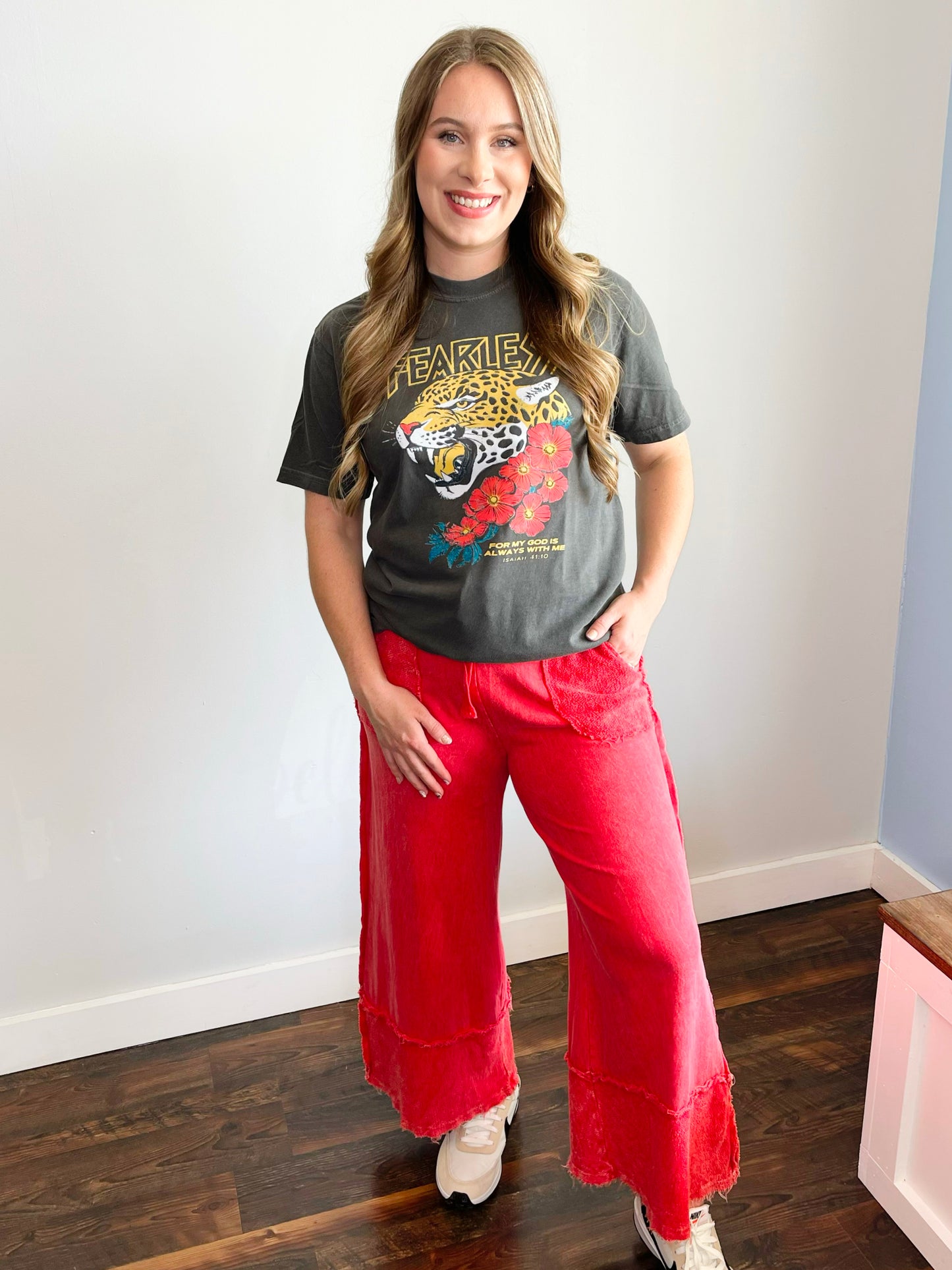 Mallory Mineral Washed Raw Hem Pants | Red