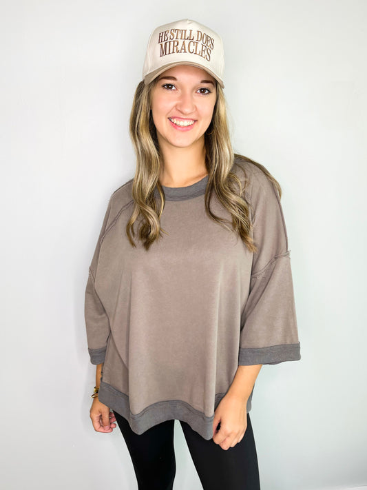 Addison Oversized Mineral Washed Top | Mocha