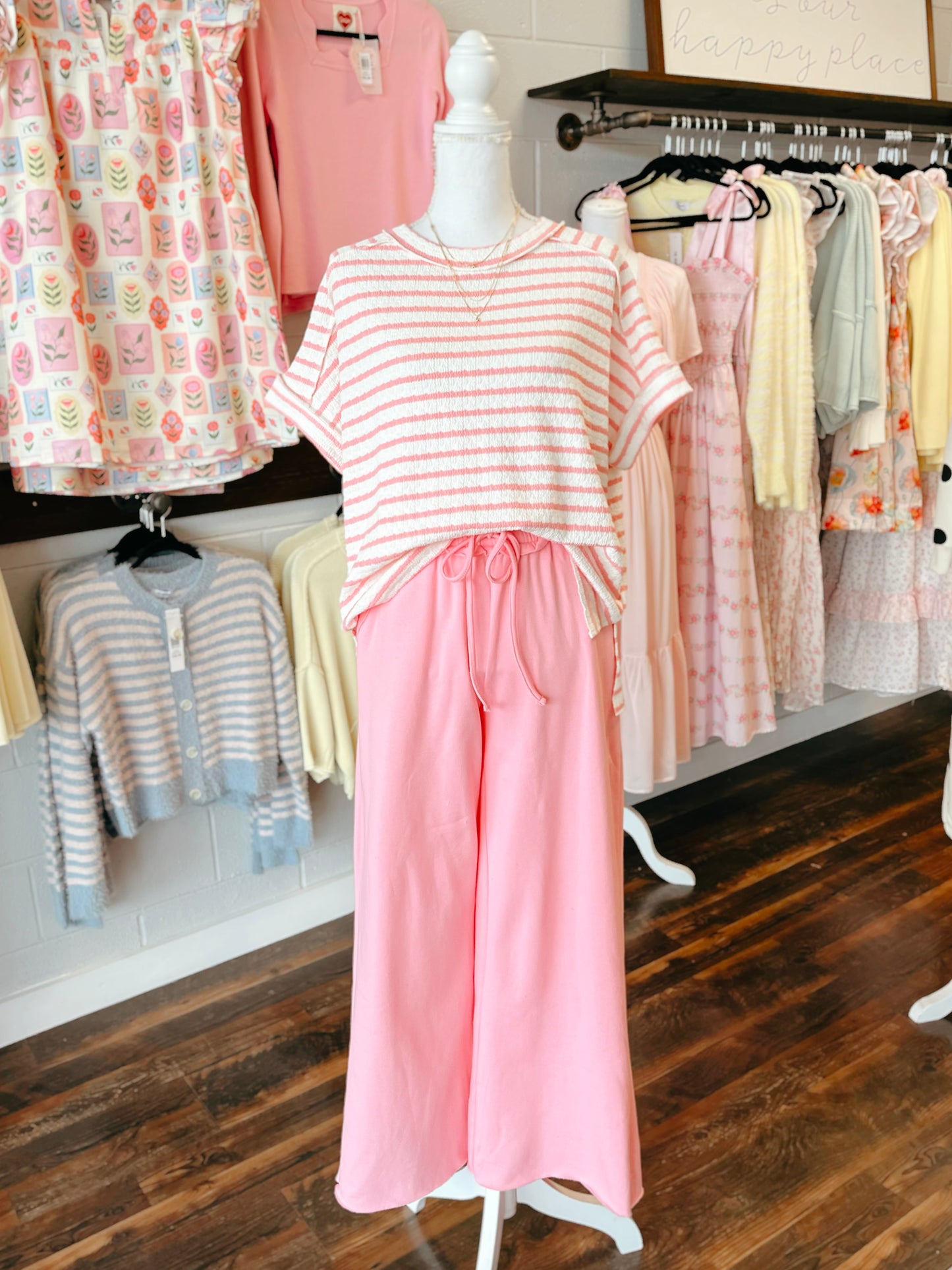 Andrea Striped Short Sleeve Top | Pink