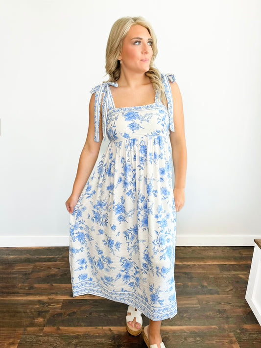 Jackie Floral Empire Waist Dress | Blue