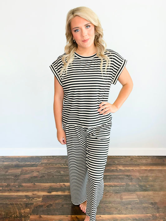 Walker Ribbed Top & Pants Set | Black/Cream