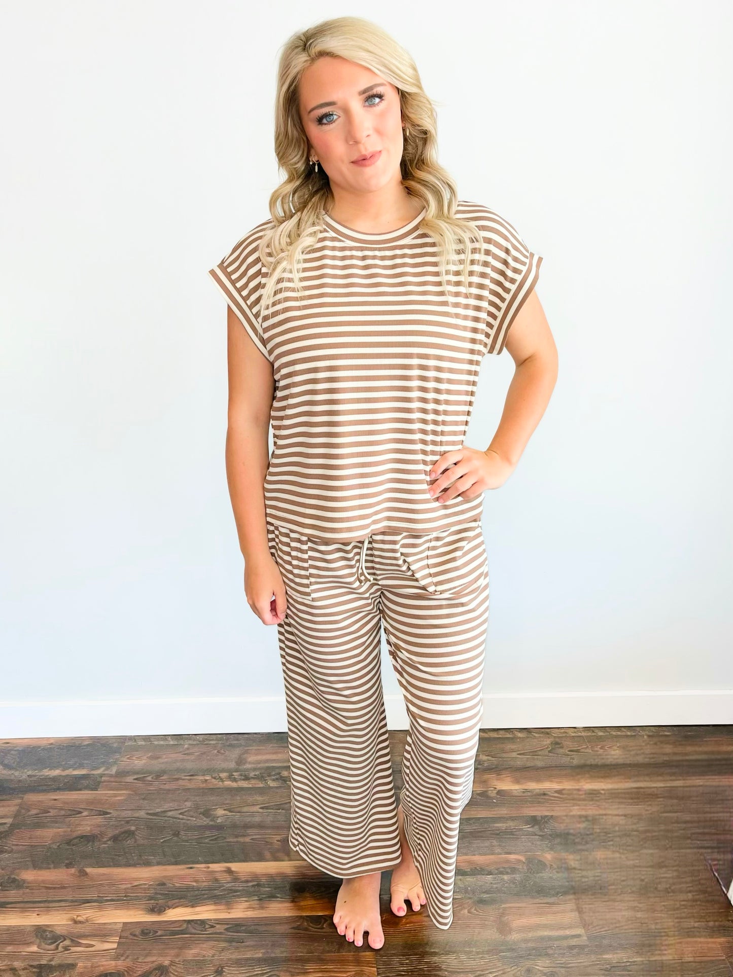 Walker Ribbed Top & Pants Set | Taupe/Cream
