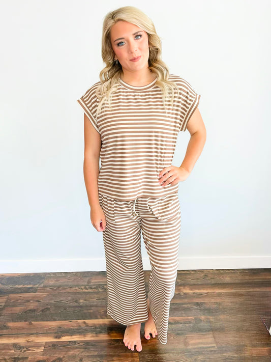 Walker Ribbed Top & Pants Set | Taupe/Cream