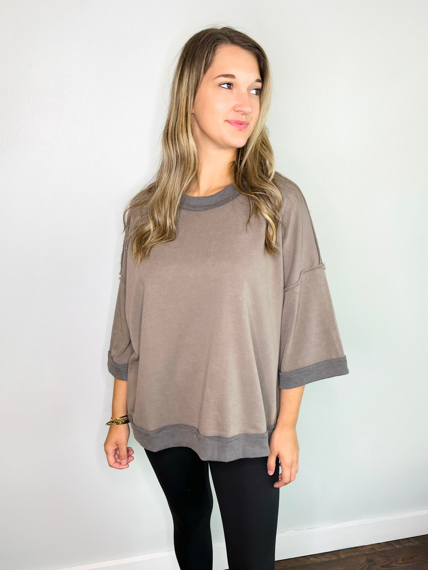 Addison Oversized Mineral Washed Top | Mocha