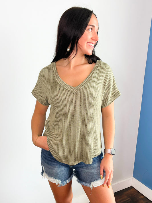 Landon Ribbed Knit Top | Olive