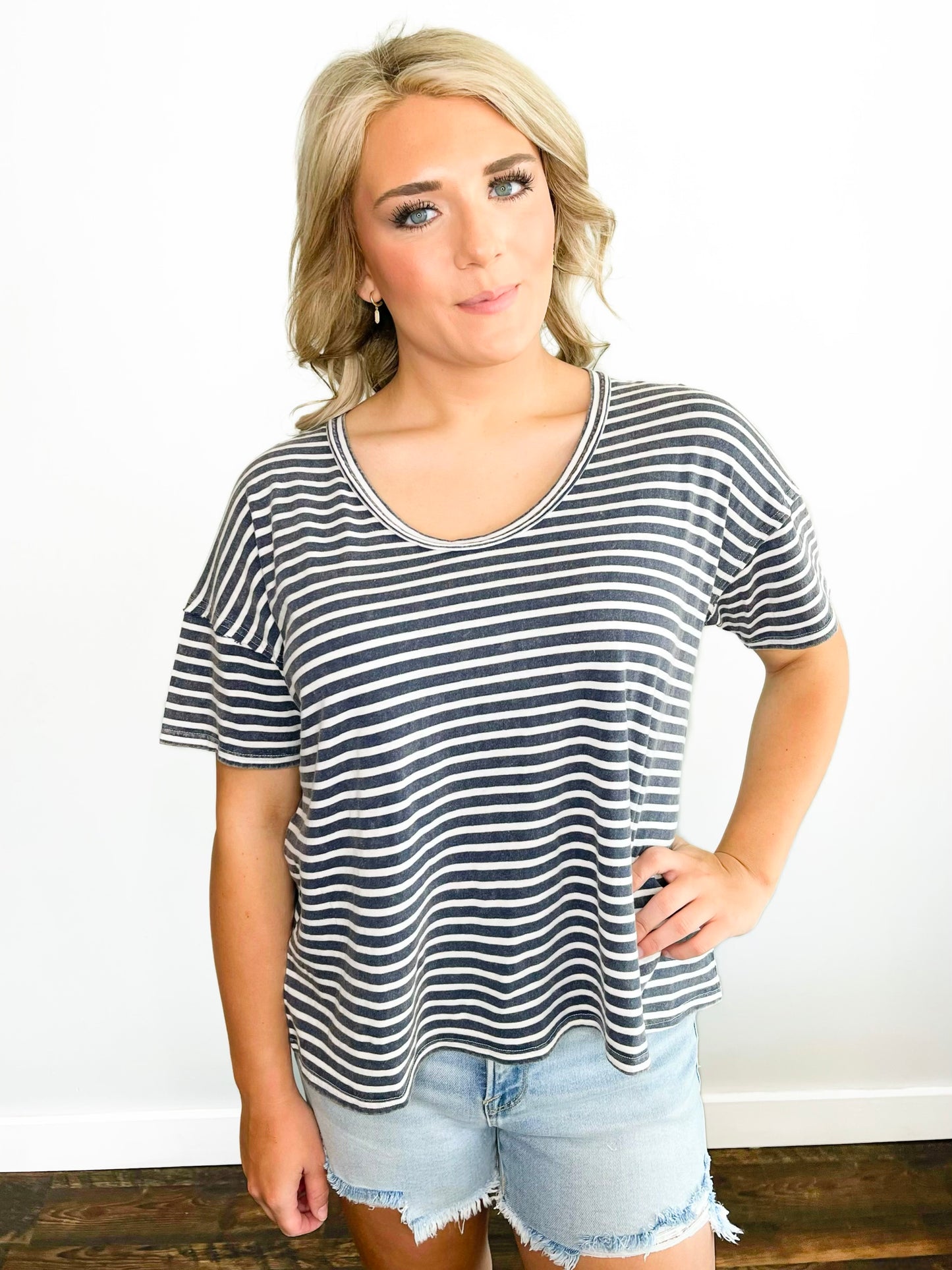 Bessie Washed Striped Tee | Navy