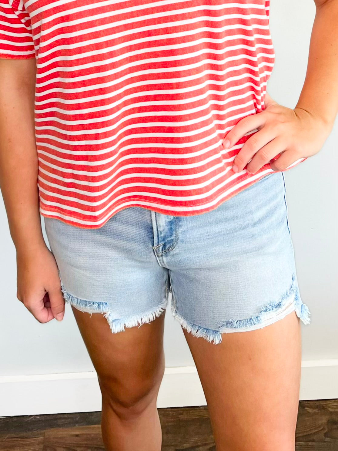 Betsy High-Rise Distressed Risen Shorts | Light Wash