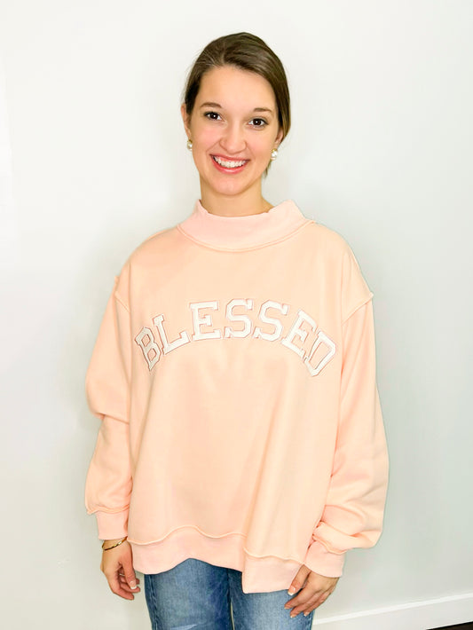 Blessed Embroidered Mock Neck Sweatshirt