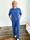 Briley Ribbed Short Sleeve Top and Pants Set | Classic Blue