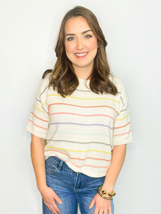 Hadley Striped Short Sleeve Sweater Top