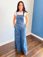 Cora Wide Leg Denim Overall Jumpsuit
