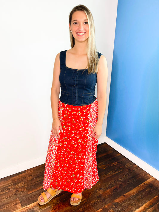 Melanie Floral Maxi Skirt | Red