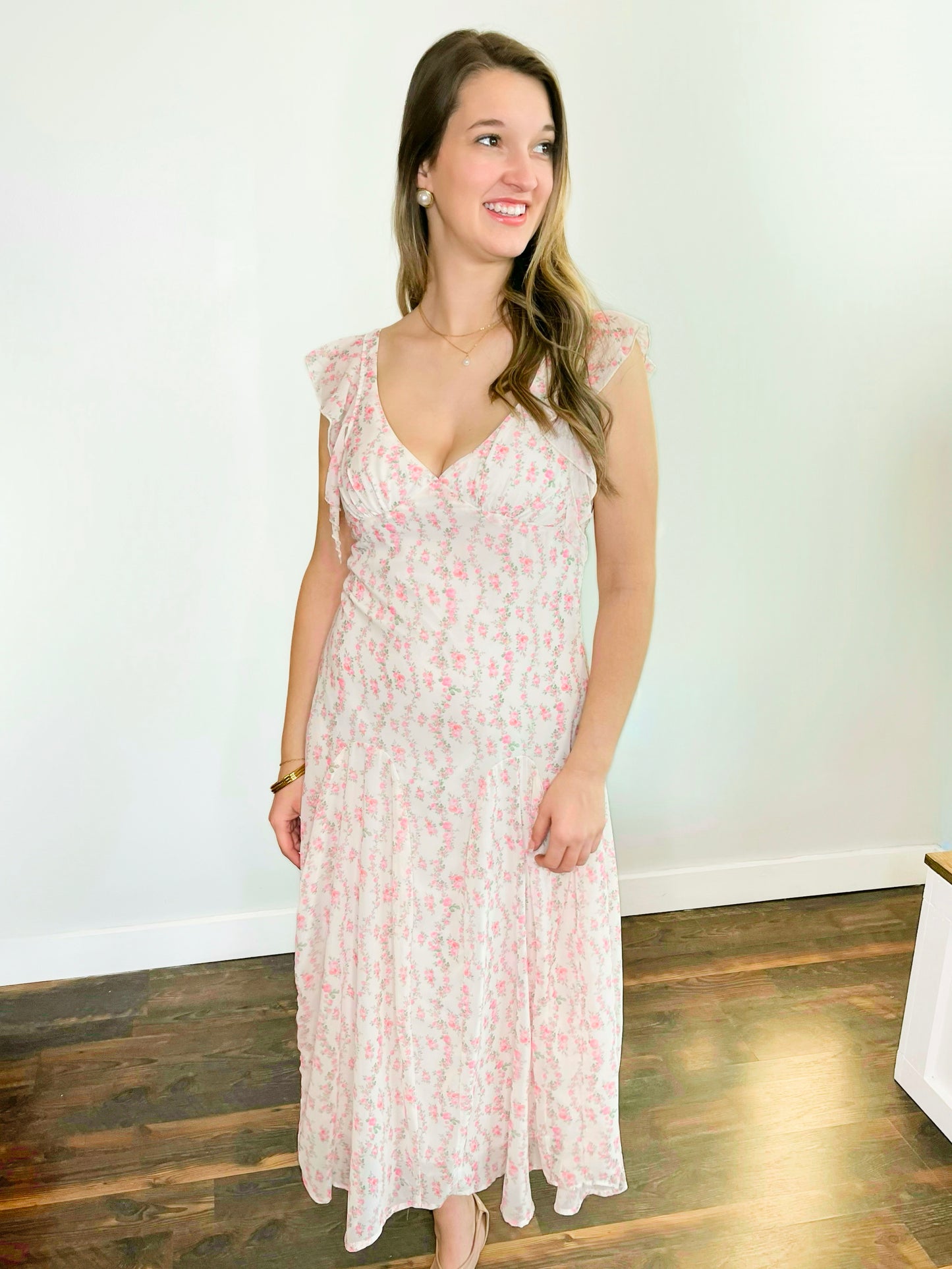 Goldie Floral Flutter Sleeve Dress
