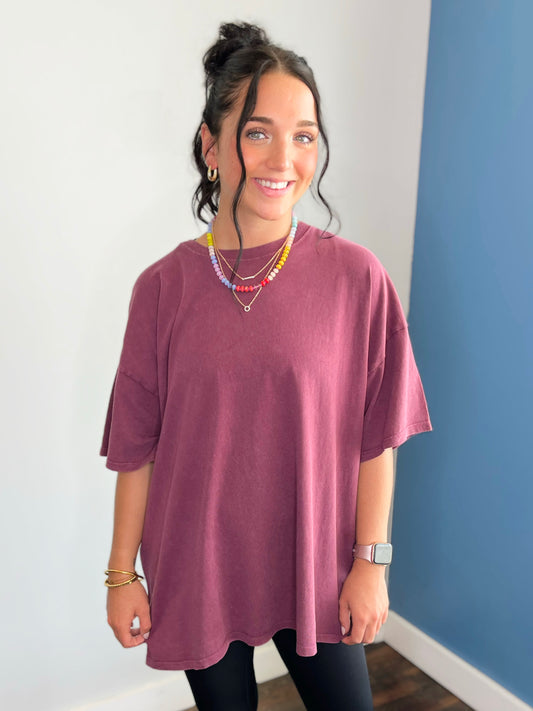 Stevie Mineral Washed Oversized Tee | Dark Cherry