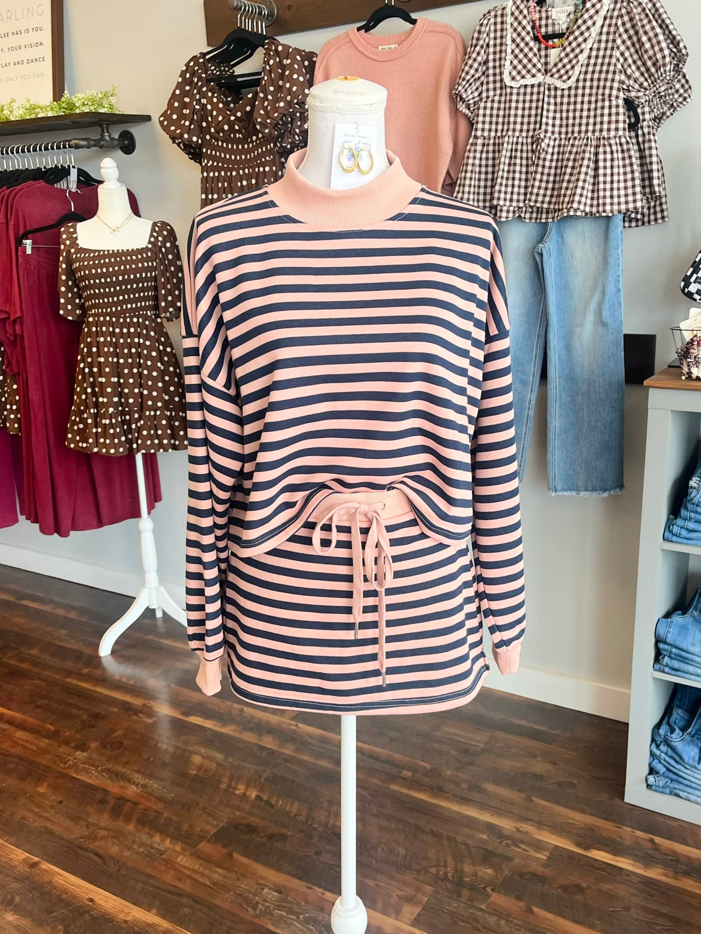 Flynn Striped Mock Neck Sweatshirt & Skirt Set