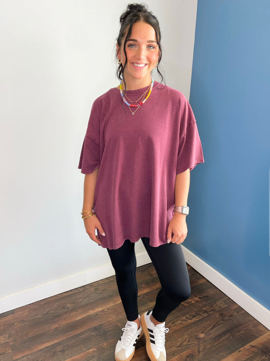 Stevie Mineral Washed Oversized Tee | Dark Cherry