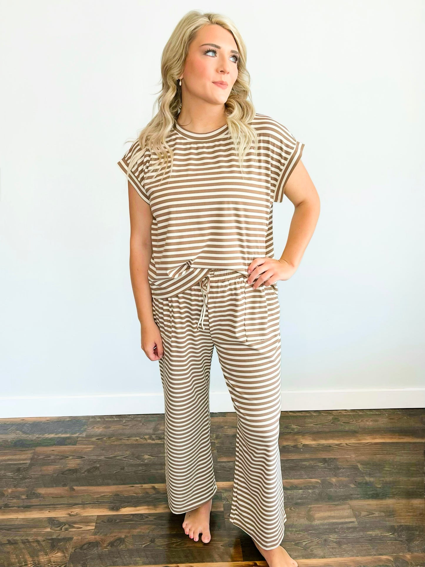Walker Ribbed Top & Pants Set | Taupe/Cream