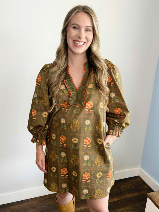 Greer 3/4 Sleeve Floral Dress