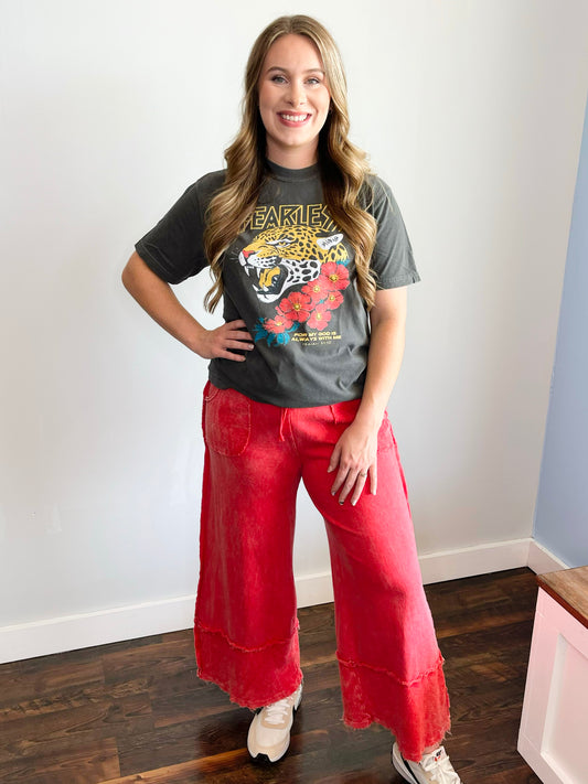 Mallory Mineral Washed Raw Hem Pants | Red