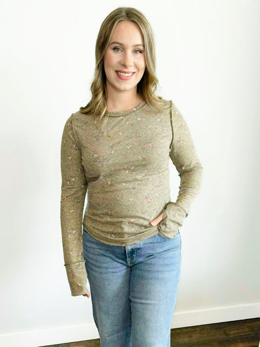 Becker Floral Knit Top | Olive