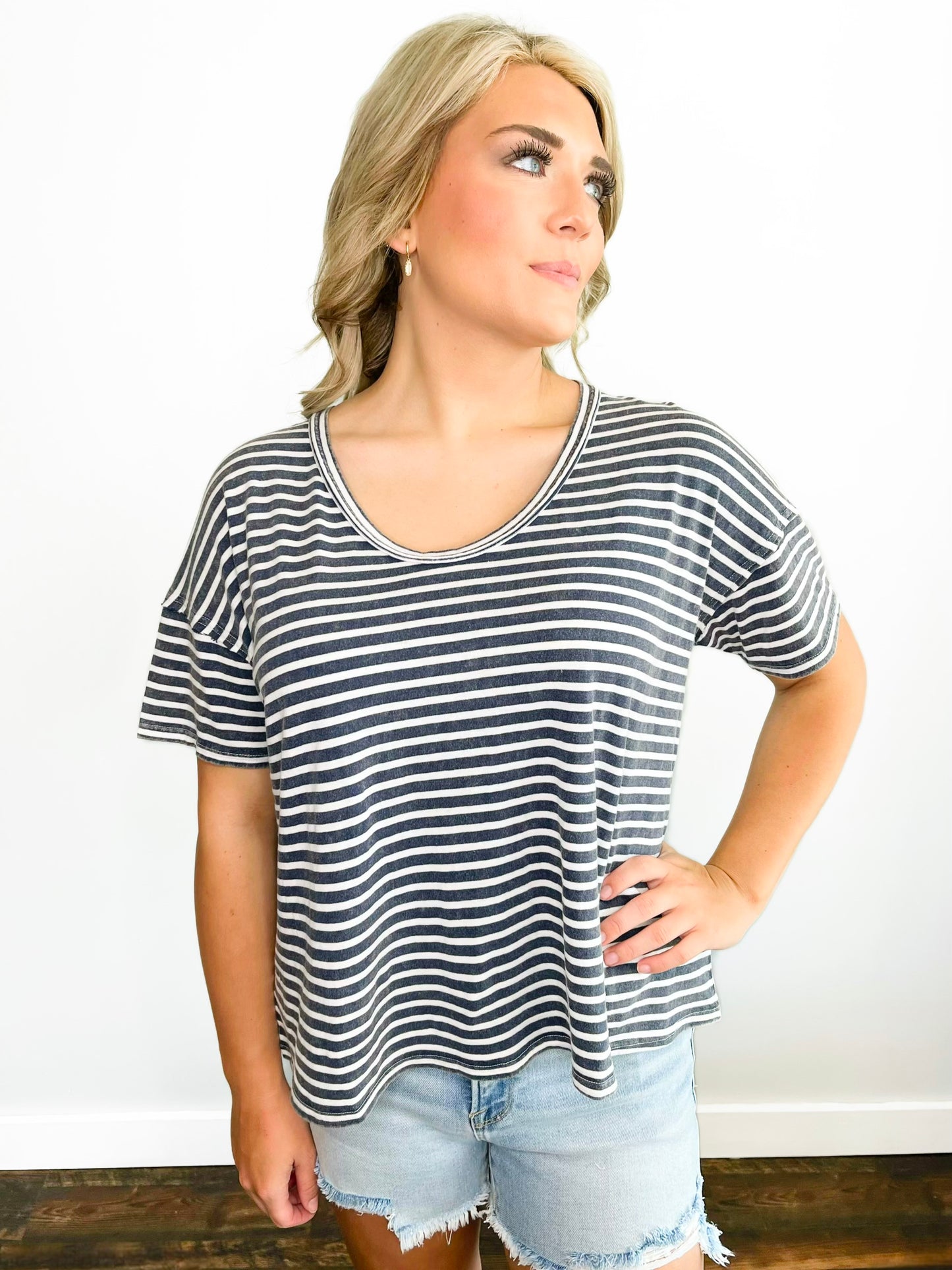 Bessie Washed Striped Tee | Navy