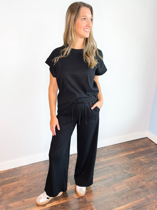 Hannah Ribbed Knit Set | Black