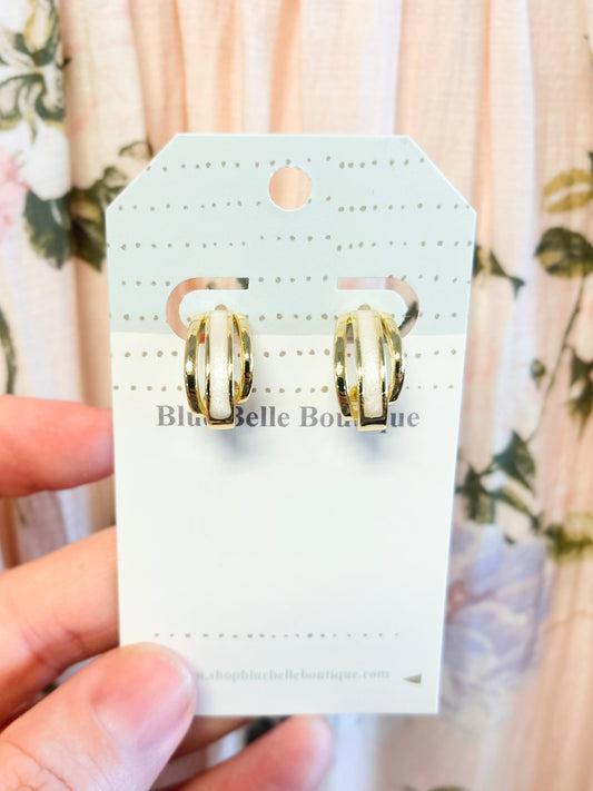 Halston Pearl Inlaid Layered Earrings