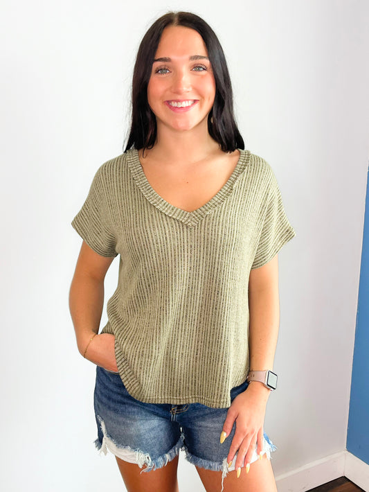 Landon Ribbed Knit Top | Olive