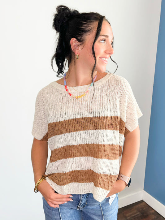 Lola Striped Knit Top | Mocha