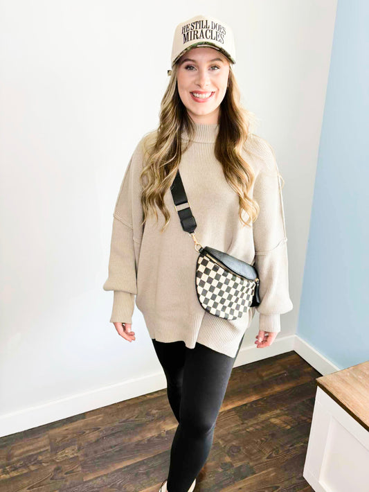 Wesley Checkered Sling Bag | Black