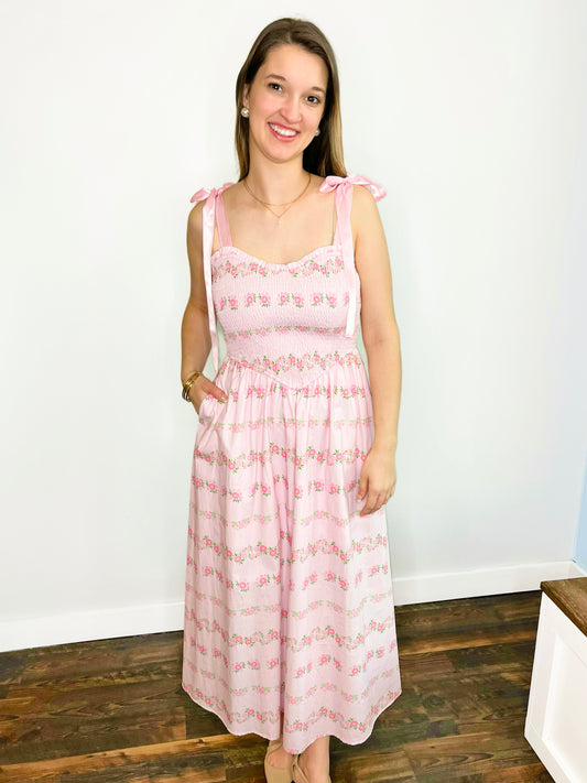 Lilah Floral Tie Shoulder Midi Dress