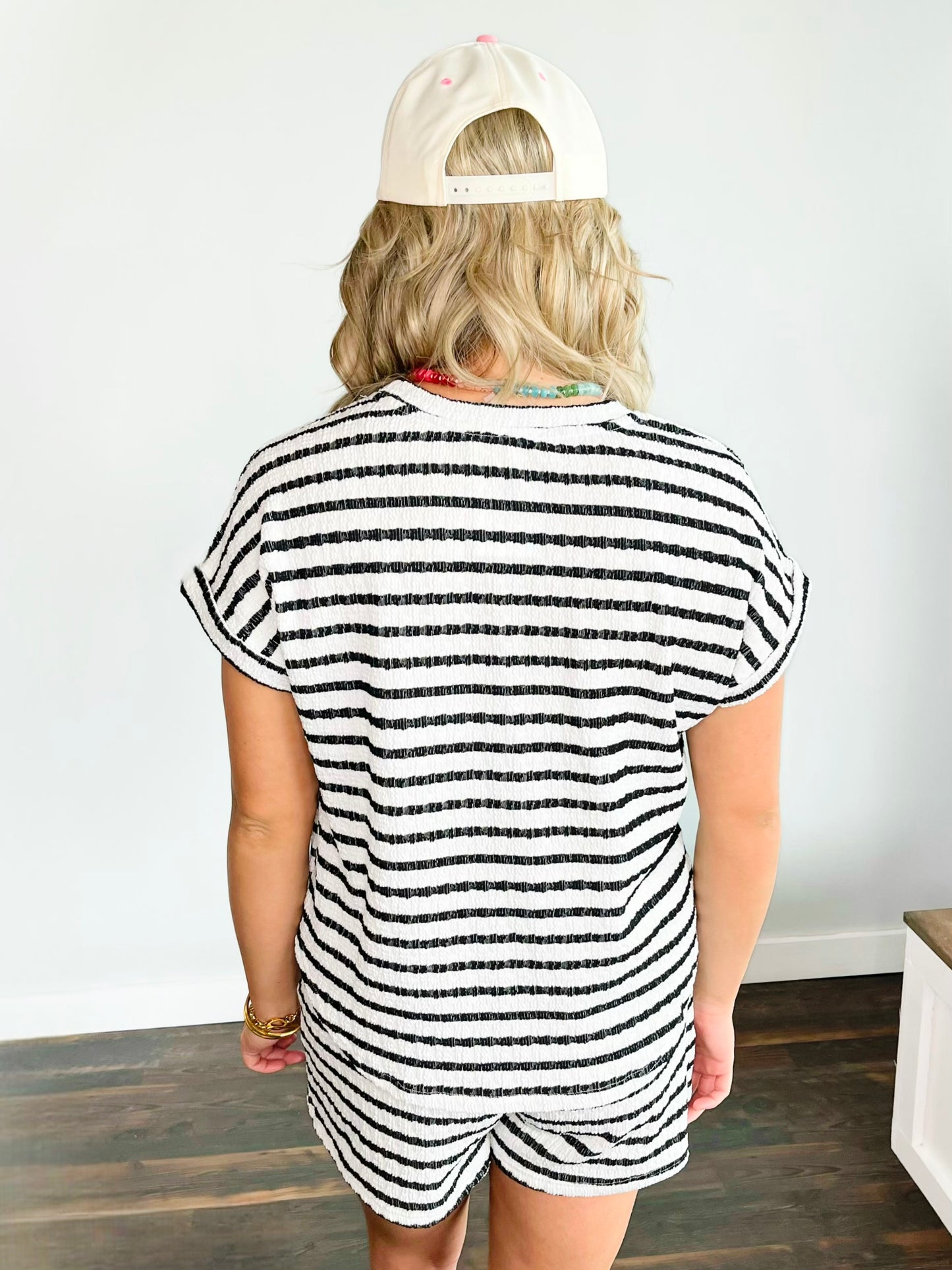 Nate Textured Stripe Top & Shorts Set | Black