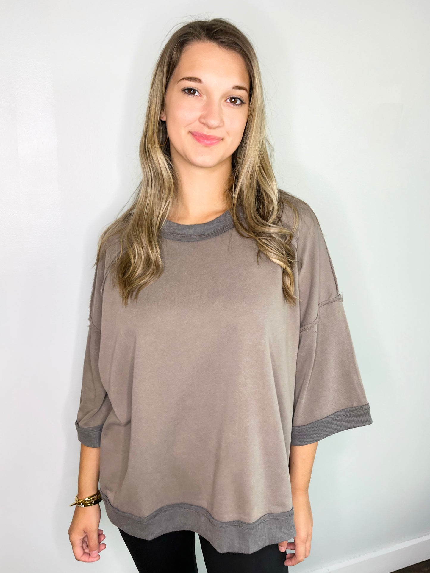 Addison Oversized Mineral Washed Top | Mocha