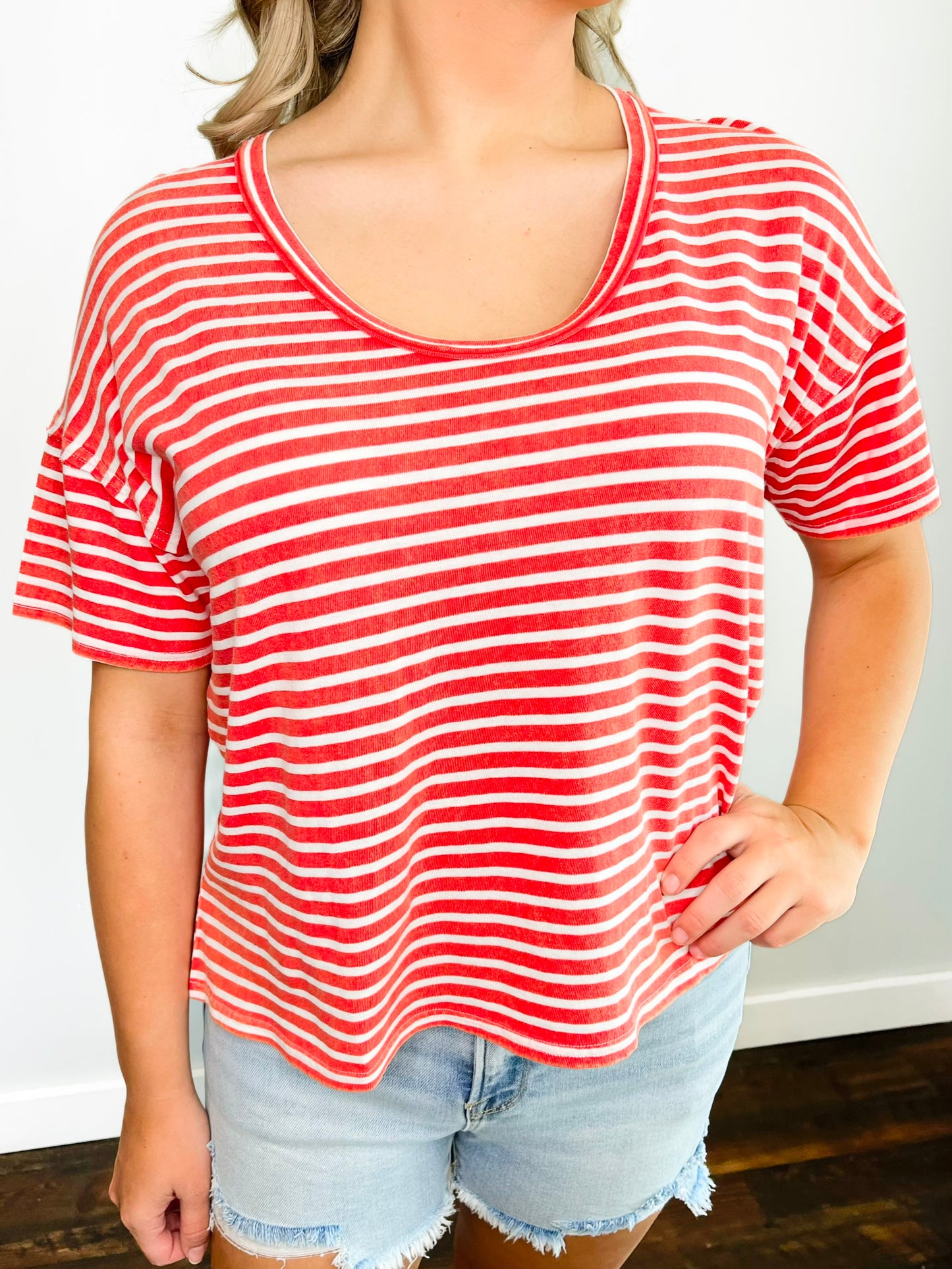 Bessie Washed Striped Tee | Red
