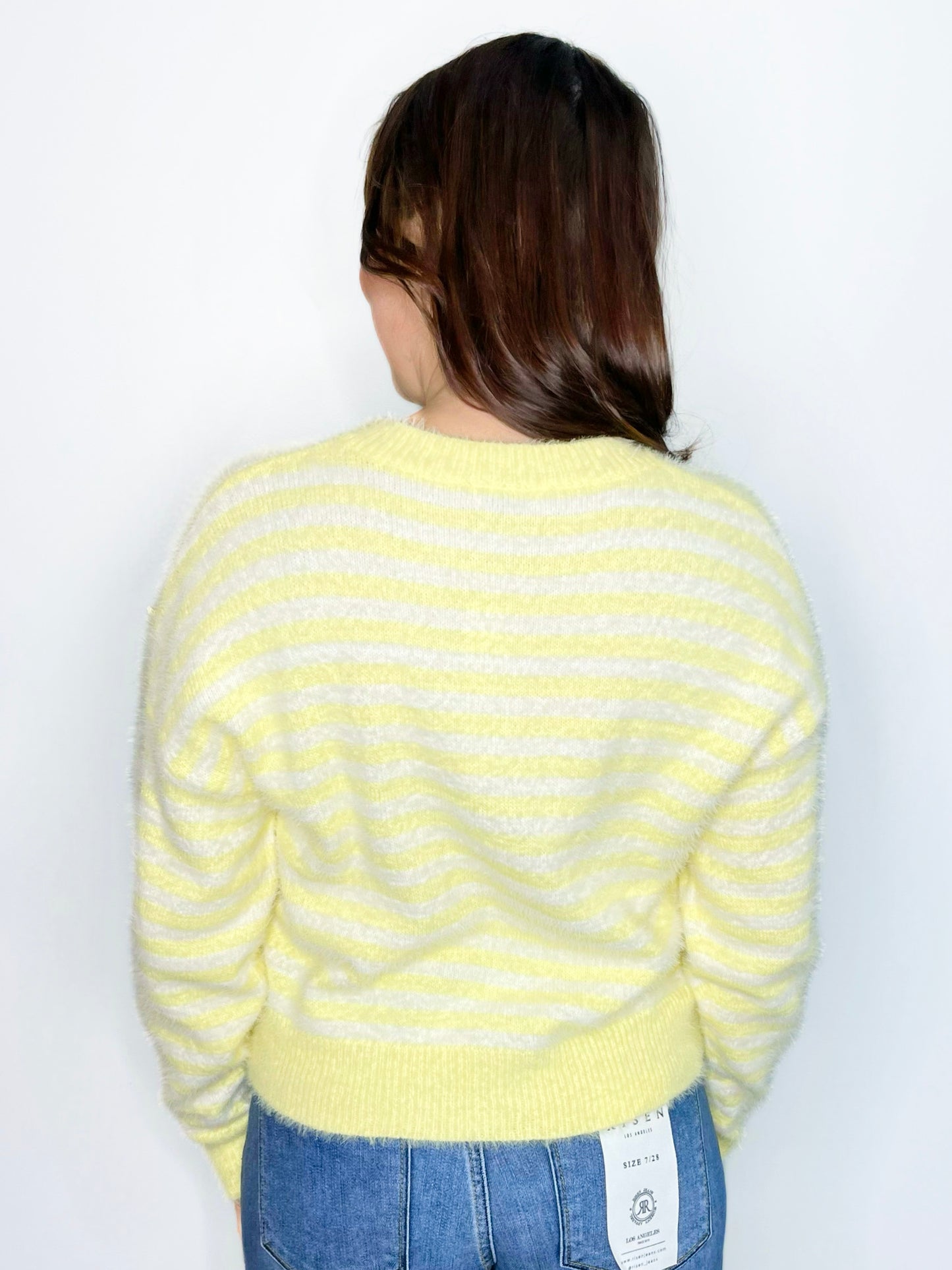 Winnie Striped Fuzzy Cardigan | Butter Yellow