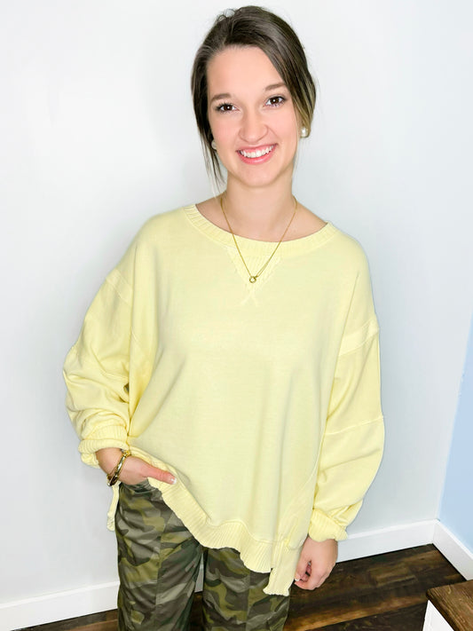 Jaci Mineral Washed High-Low Sweatshirt | Light Yellow