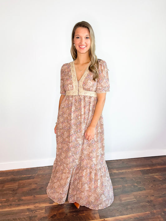Missy Lace Trim Button Down Maxi Dress