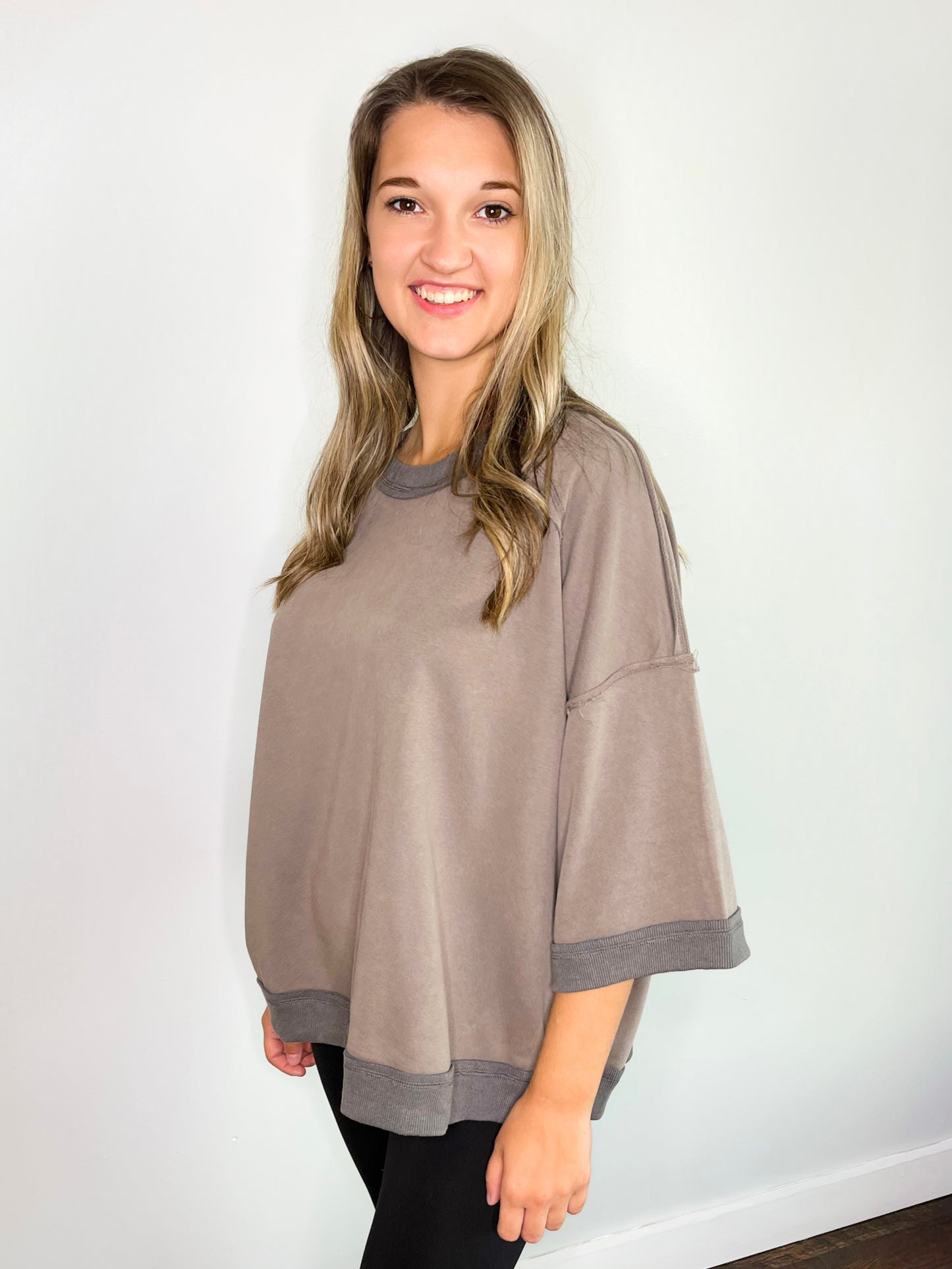 Addison Oversized Mineral Washed Top | Mocha