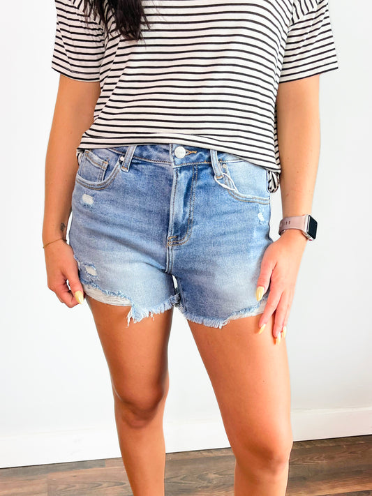 Emma High Rise Distressed Risen Shorts | Medium