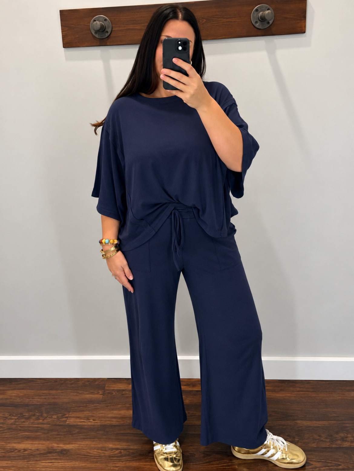 Nina Boxy Short Sleeve & Pants Brushed Set | Navy