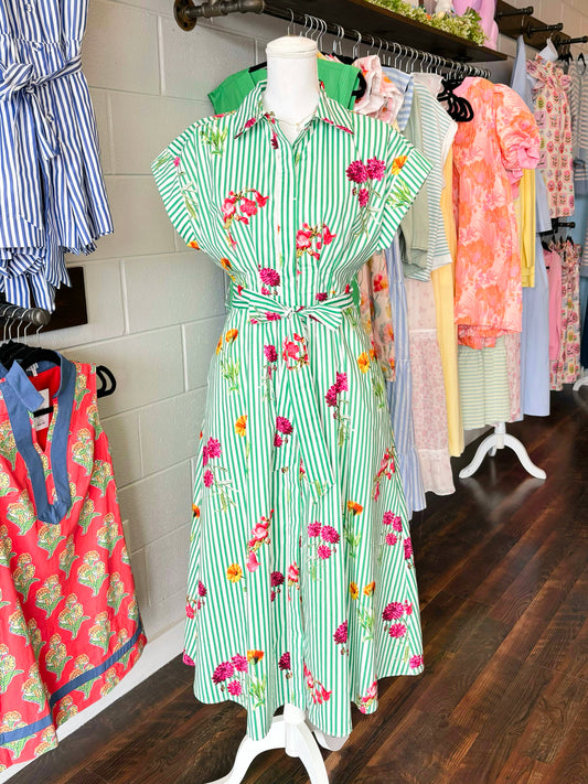 Alaina Floral Striped Button-Down Dress