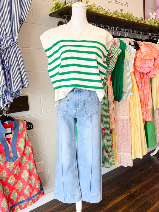 Kella Striped Short Sleeve Sweater Top | K. Green