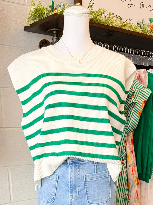 Kella Striped Short Sleeve Sweater Top | K. Green