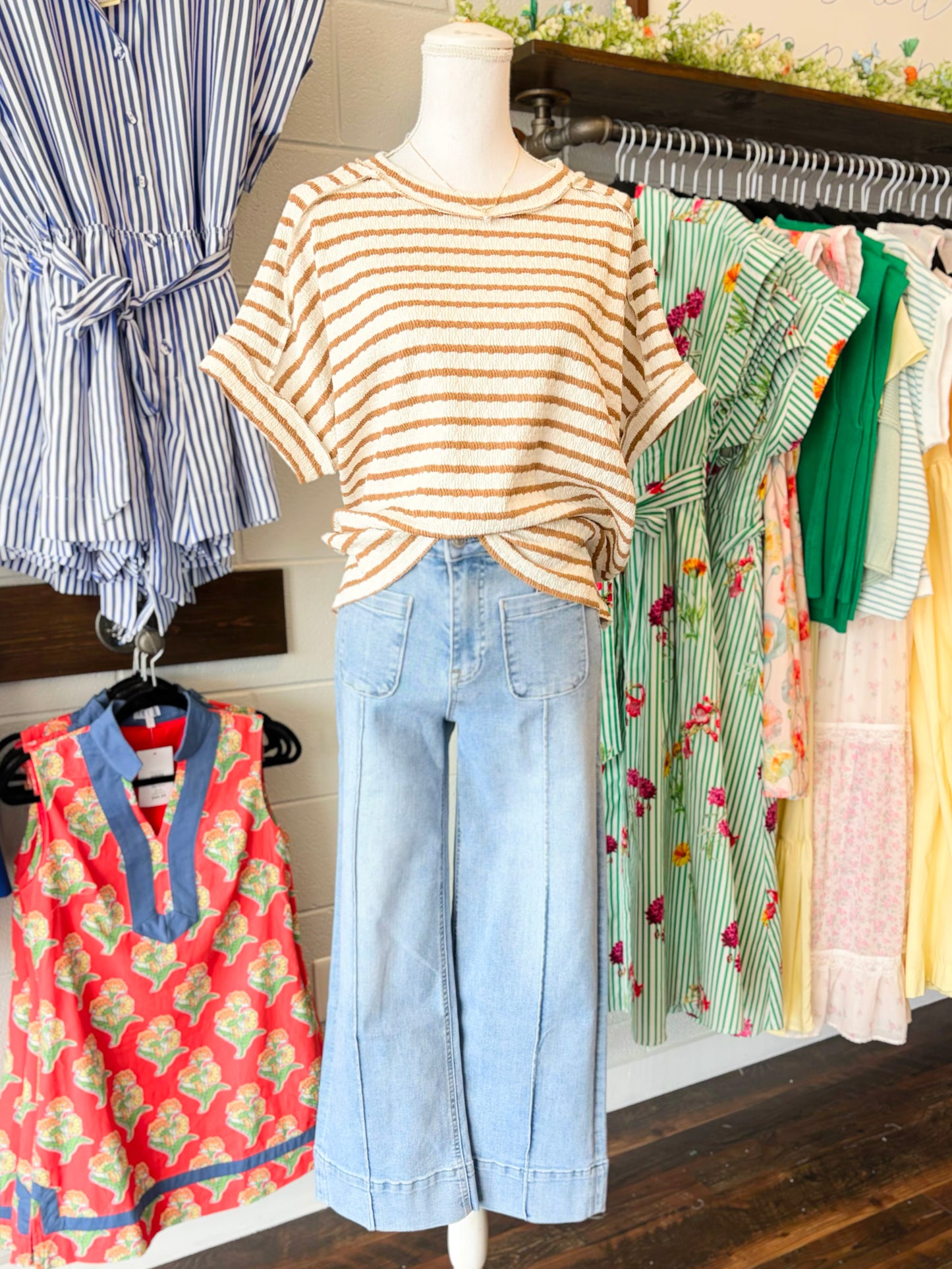Andrea Striped Short Sleeve Top | Camel