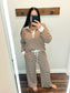 Marti Collared Henley Top & Pants Set | Brown/White