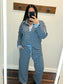 Marti Collared Henley Top & Pants Set | Blue/Navy