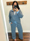 Marti Collared Henley Top & Pants Set | Blue/Navy