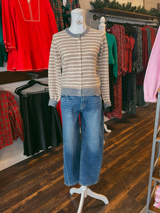 Lucille Striped Color Block Cardigan | Khaki