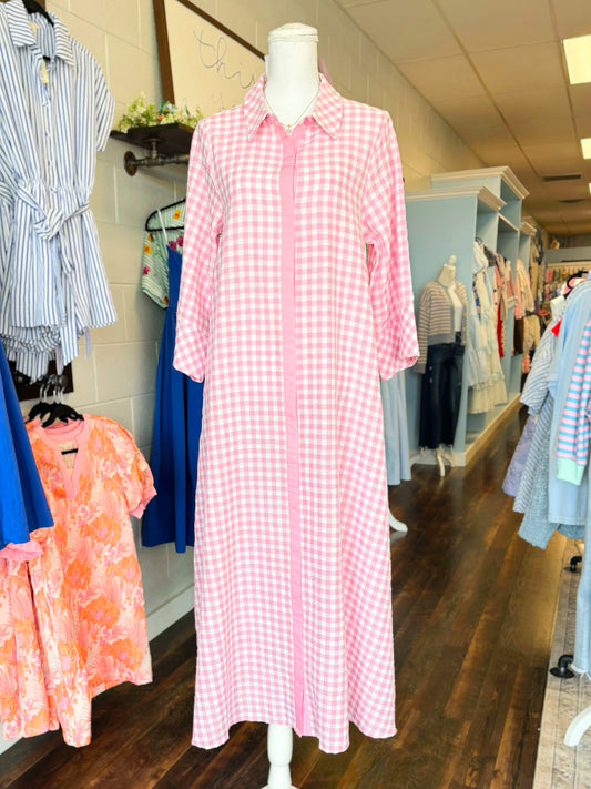 Trixie Gingham 3/4 Sleeve Midi Dress